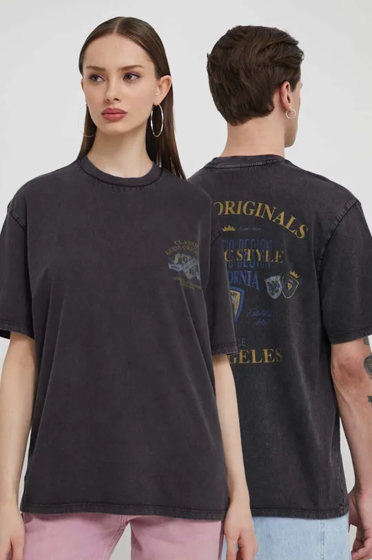 μαύρο Βαμβακερό μπλουζάκι Guess Originals Unisex