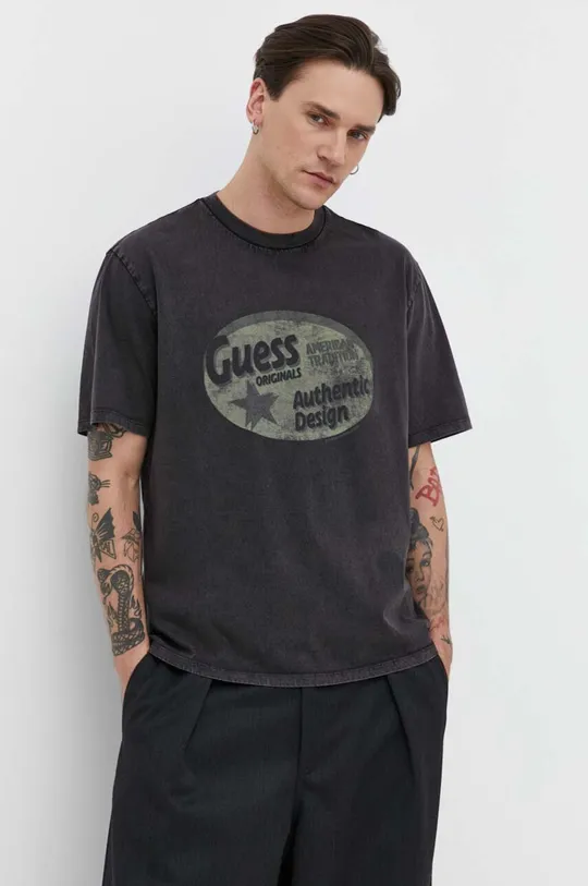 μαύρο Βαμβακερό μπλουζάκι Guess Originals