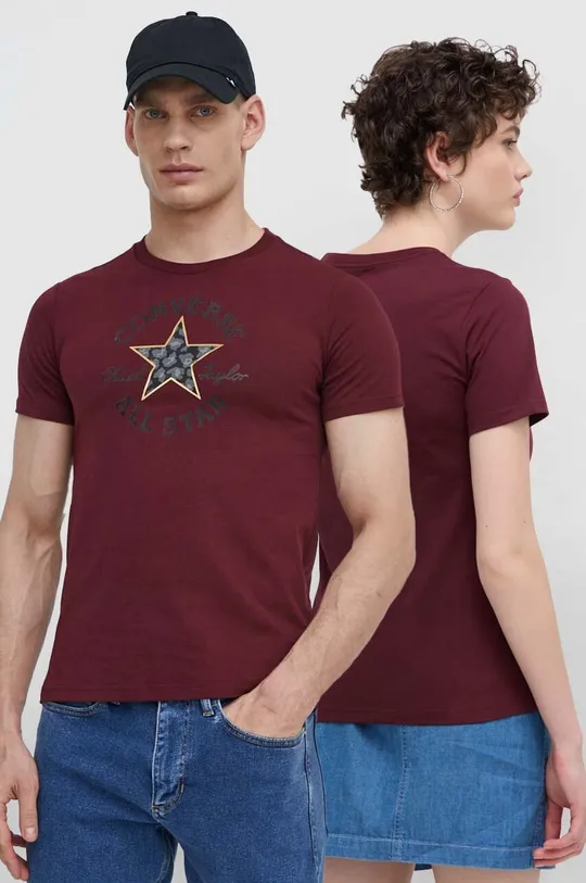 burgundské Bavlnené tričko Converse Unisex