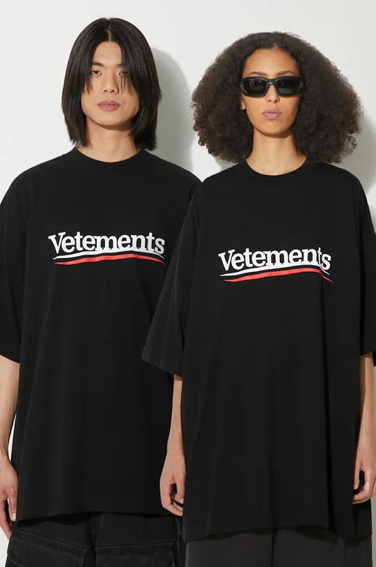 μαύρο Βαμβακερό μπλουζάκι VETEMENTS Campaign Logo T-Shirt Unisex