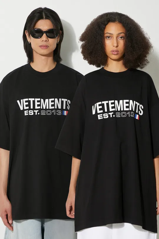 черен Памучна тениска VETEMENTS Flag Logo T-Shirt Унисекс