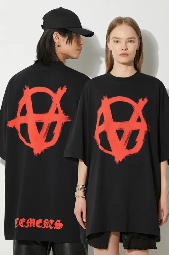 μαύρο Βαμβακερό μπλουζάκι VETEMENTS Double Anarchy Unisex