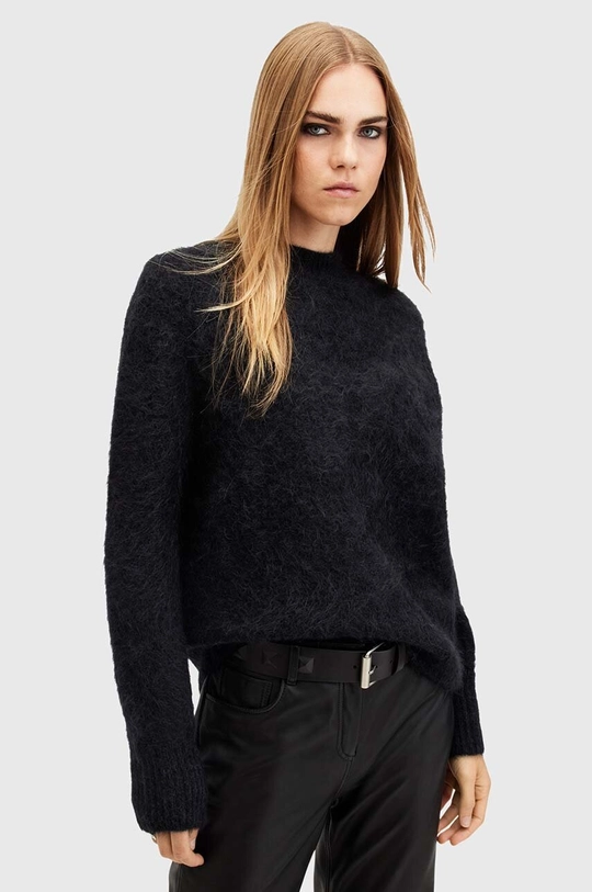 AllSaints sweter wełniany VORTEX JUMPER okrągły czarny W032KB