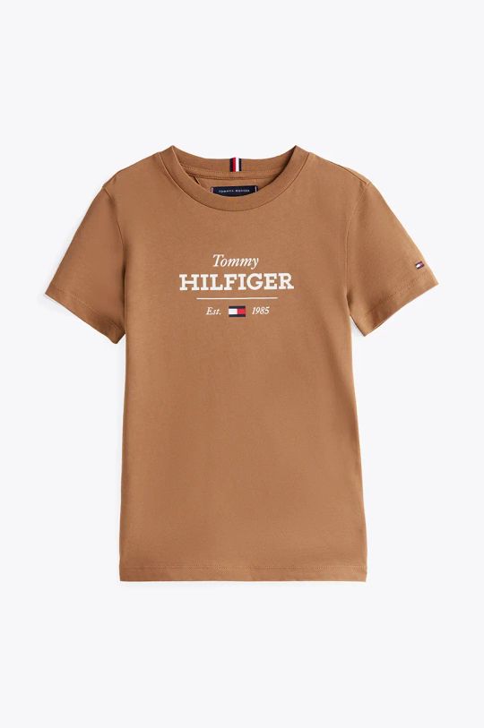 Tommy Hilfiger t-shirt bawełniany dziecięcy KB0KB09356.128.176.PPYA brązowy SS25