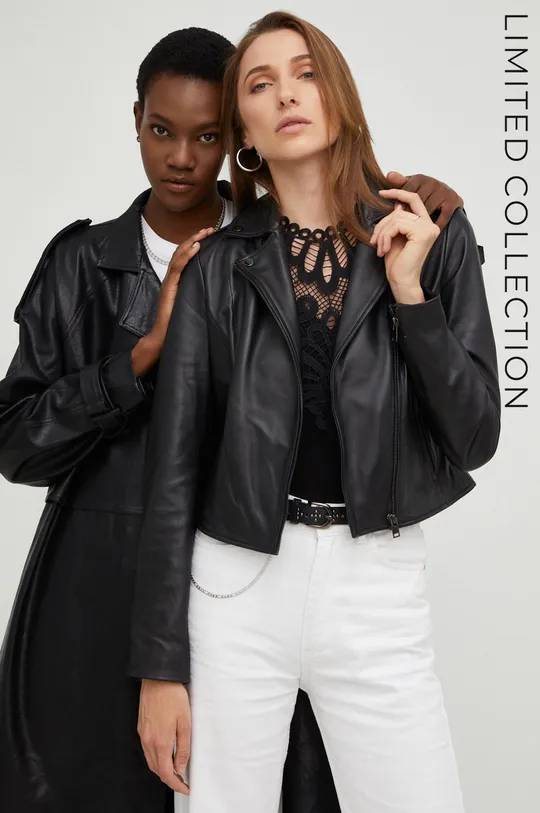 crna Kožna ramones jakna Answear Lab X limitirana kolekcija SISTERHOOD Ženski