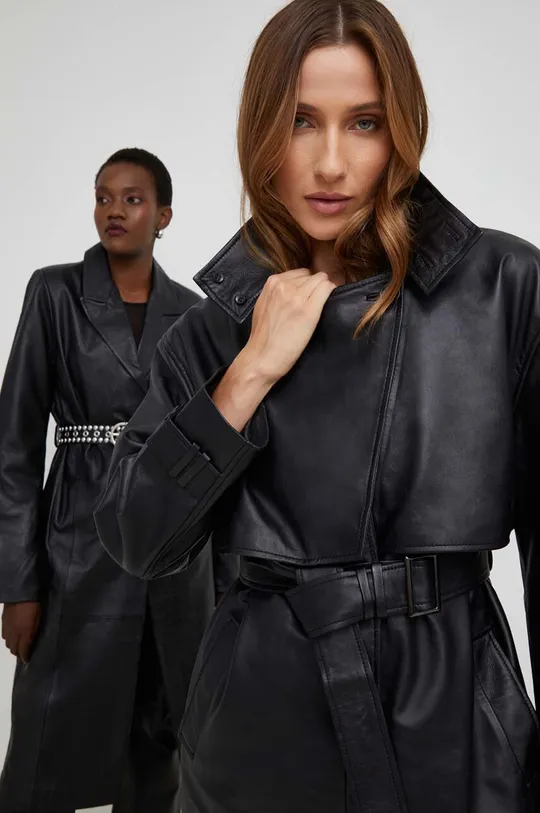 Kožený kabát Answear Lab X limitovaná kolekcia NO SHAME čierna