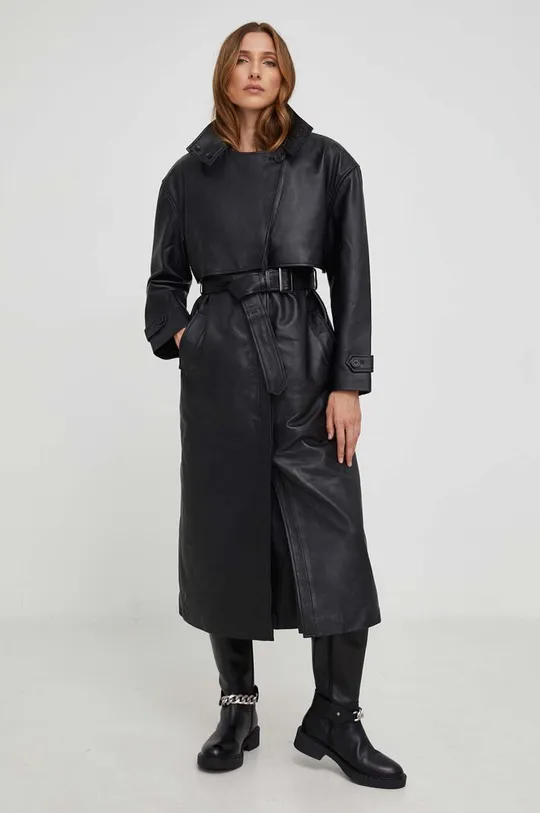 Δερμάτινο παλτό Answear Lab X limited collection NO SHAME 100% Φυσικό δέρμα
