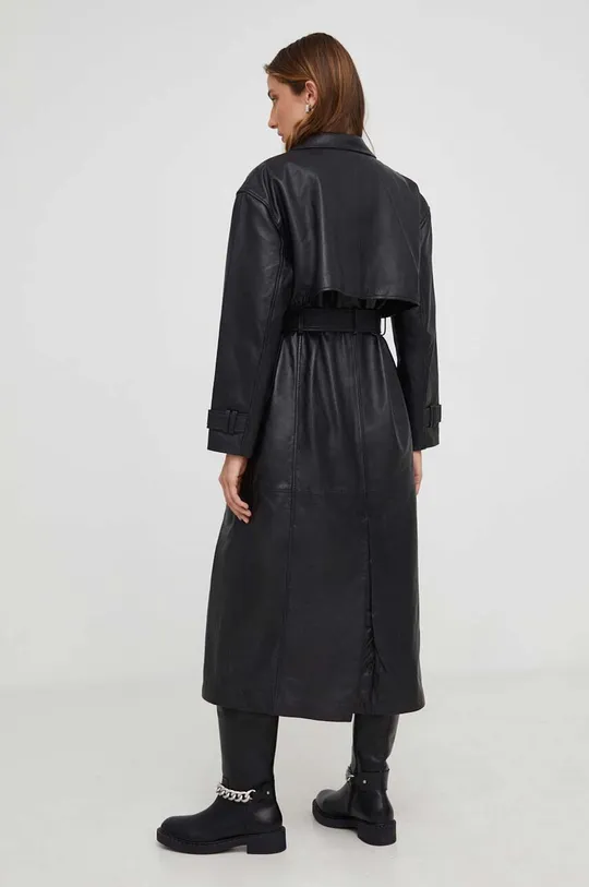 czarny Answear Lab płaszcz skórzany X kolekcja limitowana NO SHAME