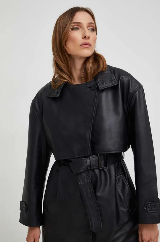 Kožený kabát Answear Lab X limitovaná kolekcia NO SHAME