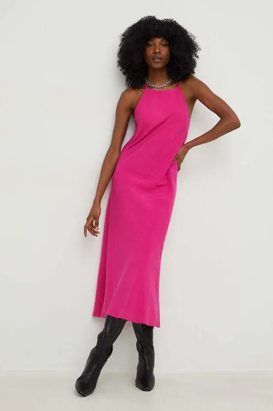 Answear Lab sukienka z lnem X kolekcja limitowana SISTERHOOD ostry różowy