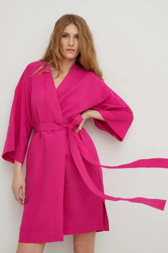 ostry różowy Answear Lab sukienka z lnem X kolekcja limitowana SISTERHOOD Damski