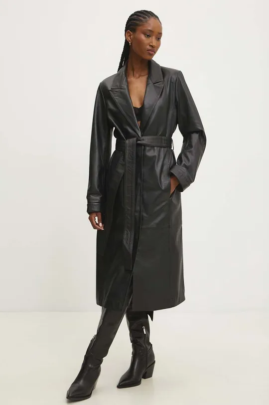 Kožený kabát Answear Lab čierna