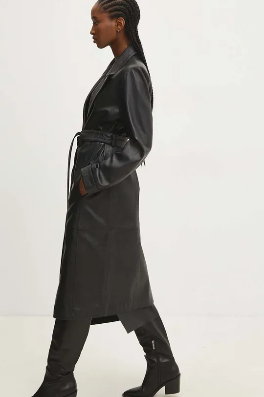 čierna Kožený kabát Answear Lab