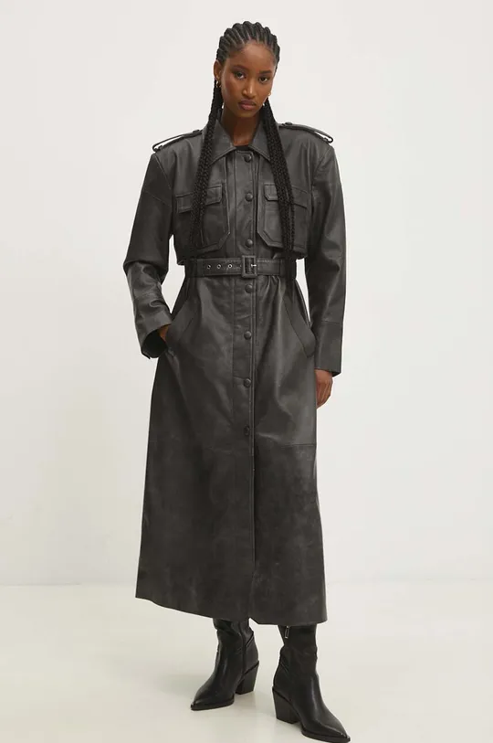 Kožený kabát Answear Lab sivá