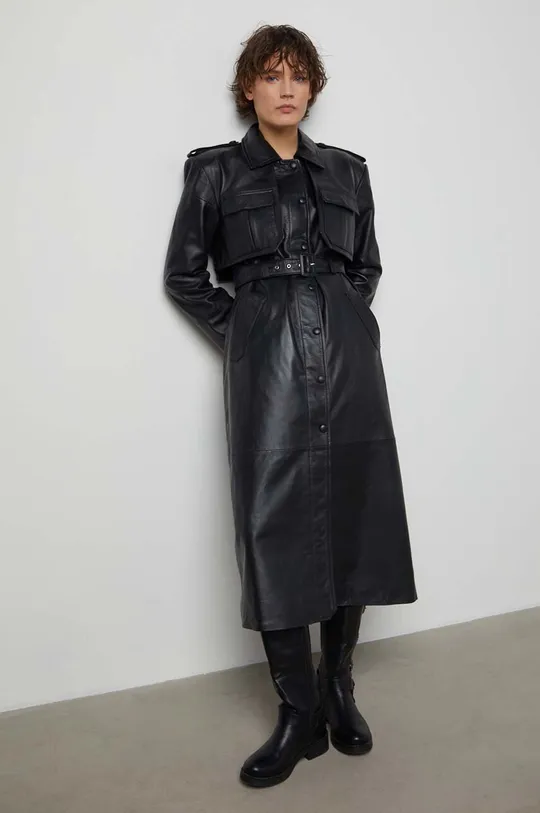 Answear Lab cappotto in pelle nero
