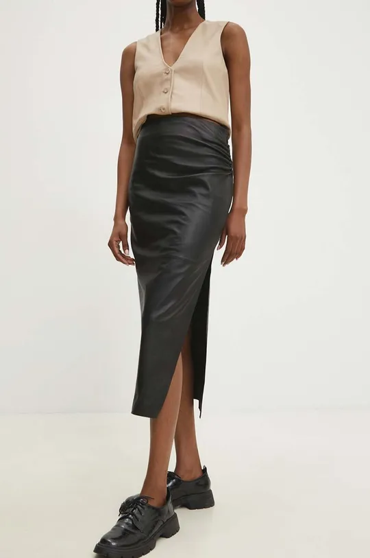 Kožená sukňa Answear Lab čierna