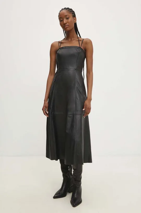 crna Kožna haljina Answear Lab Ženski