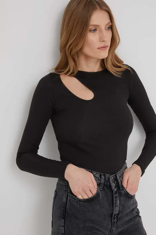 μαύρο Βαμβακερή μπλούζα με μακριά μανίκια Answear Lab Γυναικεία