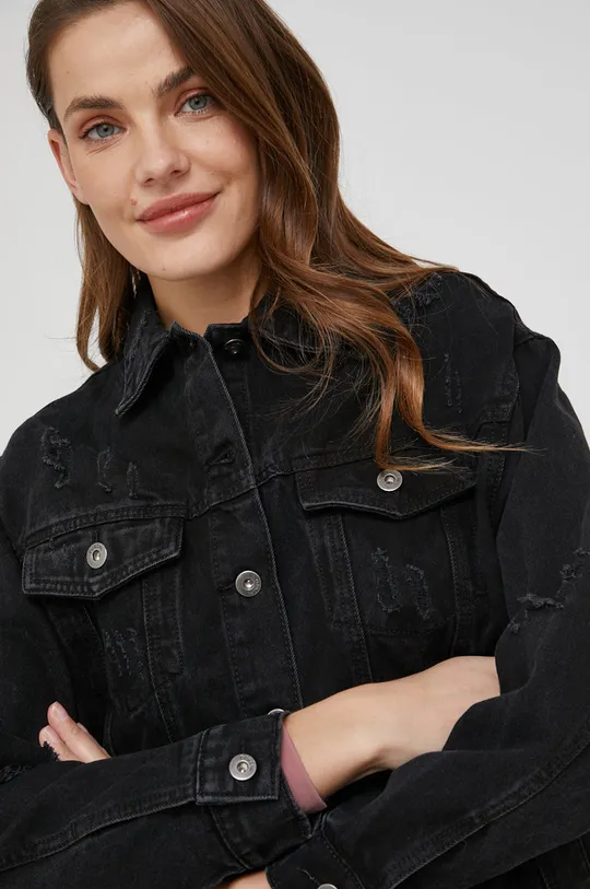 czarny Answear Lab kurtka jeansowa bawełniana Damski