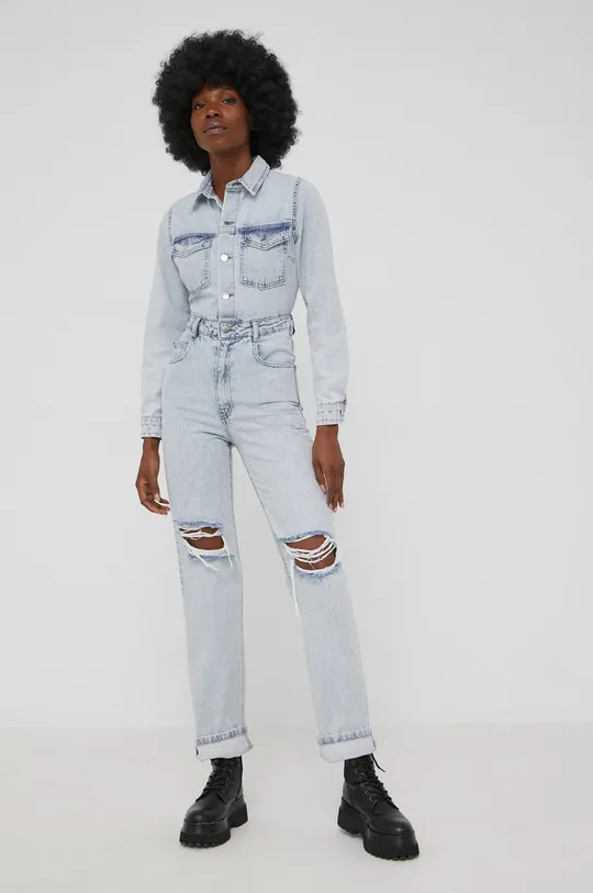 niebieski Answear Lab kombinezon jeansowy answear.LAB X limitowana kolekcja festiwalowa BE BRAVE