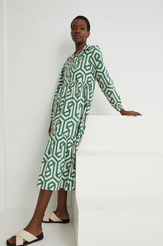 Βαμβακερό φόρεμα Answear Lab πράσινο