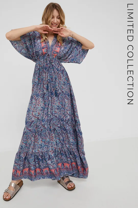 plava Svilena haljina Answear Lab x limitirana festivalska kolekcija Be Brave Ženski