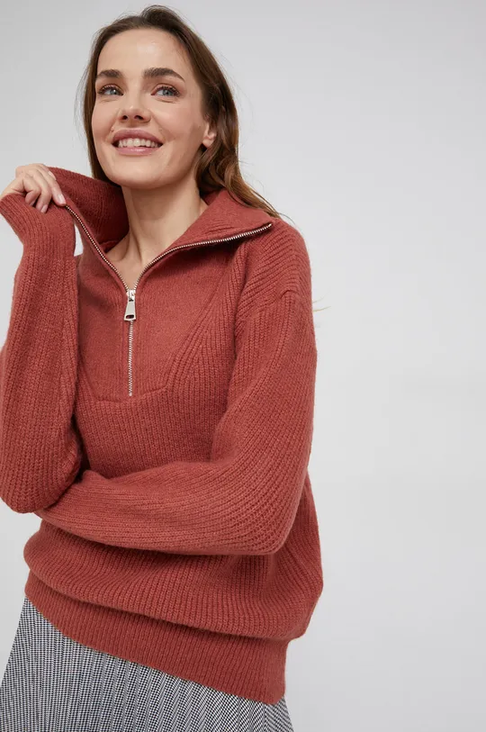 bordowy Answear Lab Sweter z wełną Damski