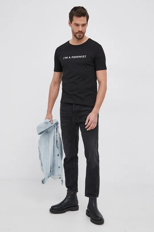 Answear Lab T-shirt bawełniany X kolekcja limitowana BE SHERO czarny