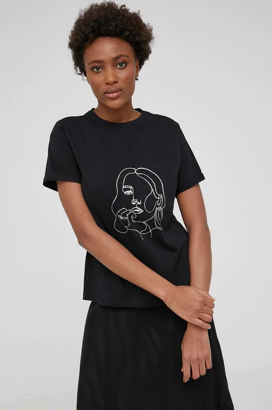 Βαμβακερό μπλουζάκι Answear Lab μαύρο