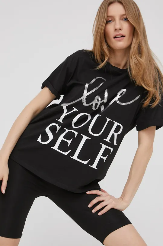 μαύρο Βαμβακερό μπλουζάκι Answear Lab X limited festival collection BE BRAVE
