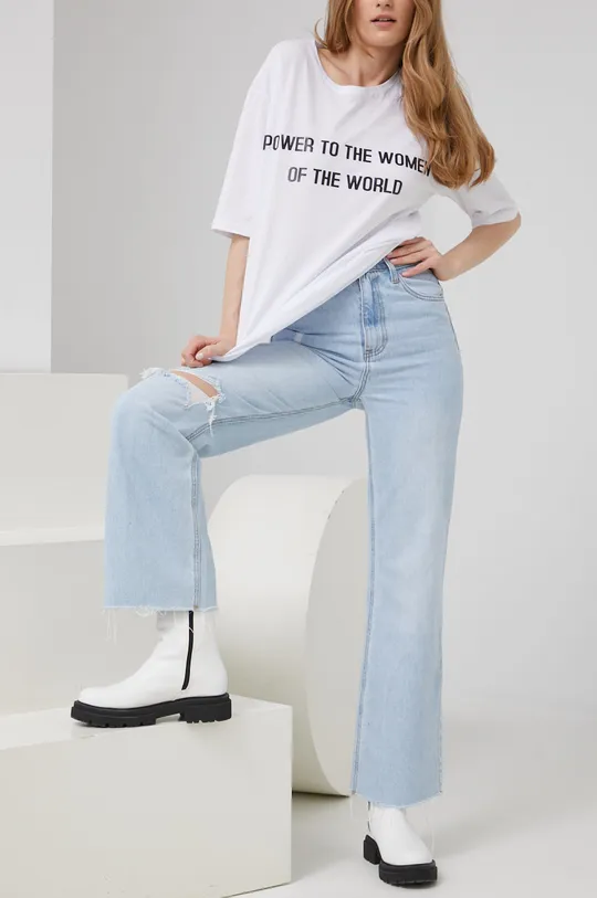 Βαμβακερό μπλουζάκι Answear Lab X limited festival collection BE BRAVE λευκό