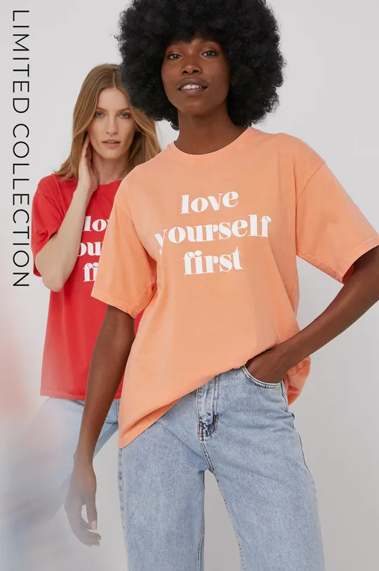 πορτοκαλί Βαμβακερό μπλουζάκι Answear Lab X limited festival collection BE BRAVE Γυναικεία