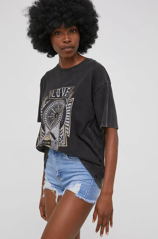 γκρί Βαμβακερό μπλουζάκι Answear Lab X limited festival collection BE BRAVE
