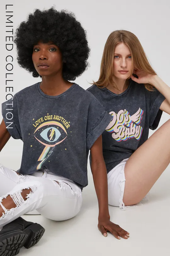 γκρί Βαμβακερό μπλουζάκι Answear Lab X limited festival collection BE BRAVE Γυναικεία