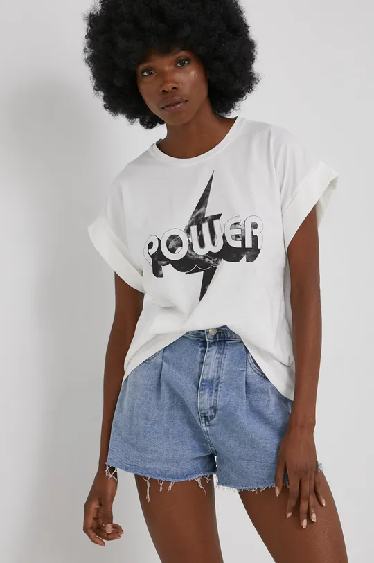 Βαμβακερό μπλουζάκι Answear Lab X limited festival collection BE BRAVE λευκό