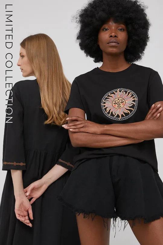 μαύρο Βαμβακερό μπλουζάκι Answear Lab X limited festival collection BE BRAVE Γυναικεία