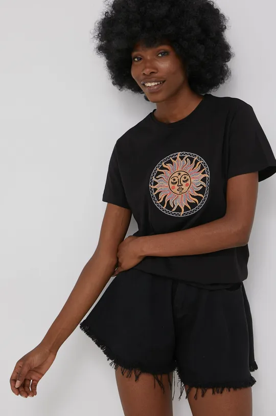 Βαμβακερό μπλουζάκι Answear Lab X limited festival collection BE BRAVE μαύρο