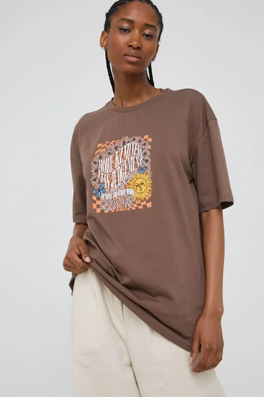 καφέ Βαμβακερό μπλουζάκι Answear Lab Γυναικεία