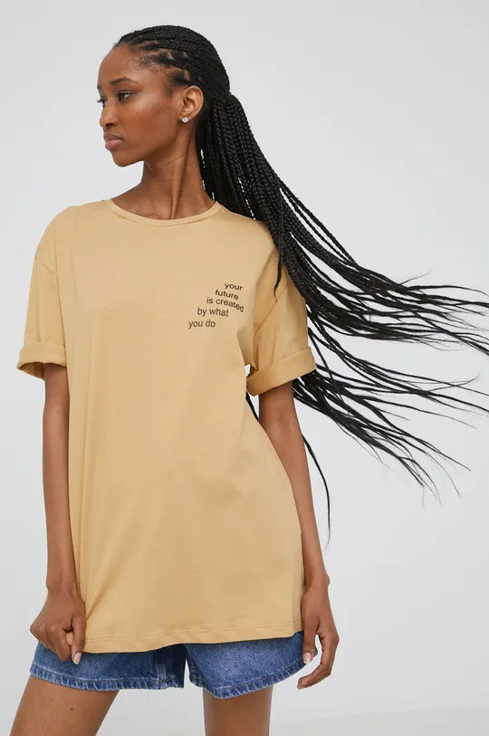 μπεζ Βαμβακερό μπλουζάκι Answear Lab Γυναικεία