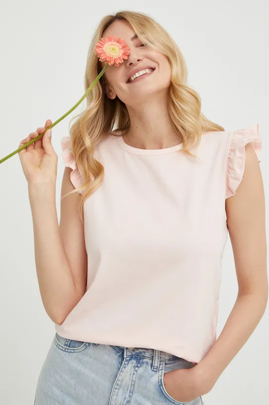 ροζ Βαμβακερό μπλουζάκι Answear Lab Γυναικεία