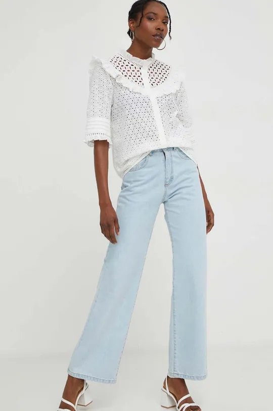 Βαμβακερό πουκάμισο Answear Lab X limited collection BE SHERO λευκό
