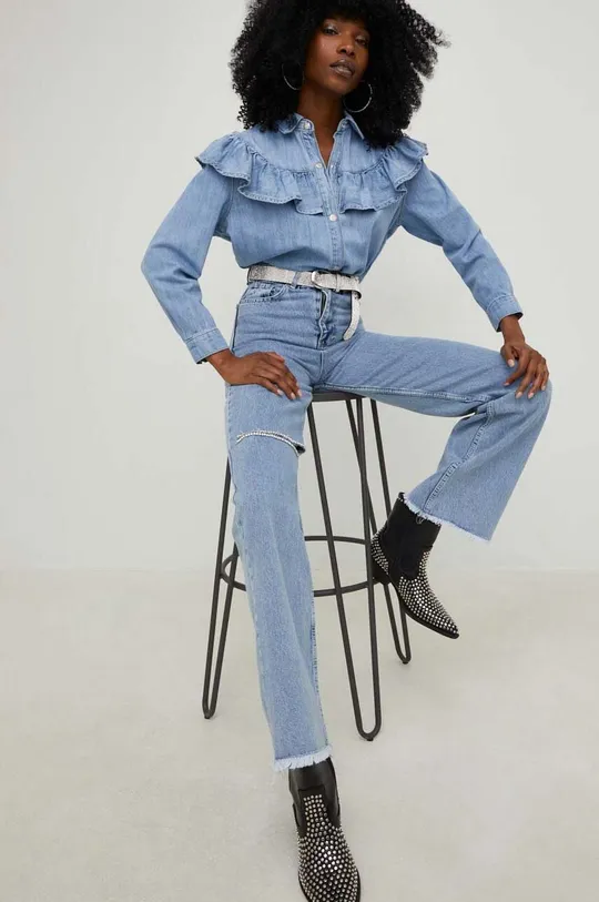 Answear Lab koszula jeansowa X kolekcja limitowana SISTERHOOD niebieski