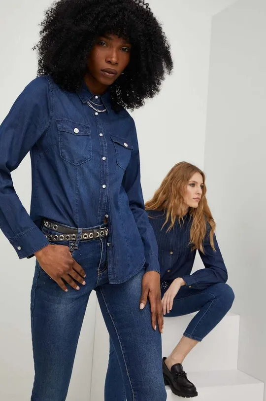 σκούρο μπλε Βαμβακερό πουκάμισο Answear Lab  X limited collection SISTERHOOD Γυναικεία