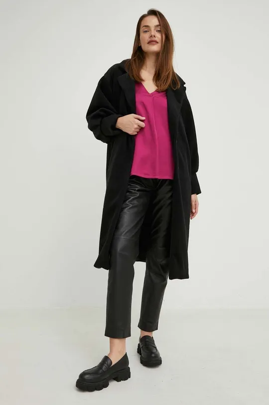 Пальто с шерстью Answear Lab чёрный