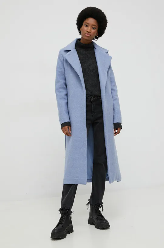 Answear Lab płaszcz z wełną niebieski