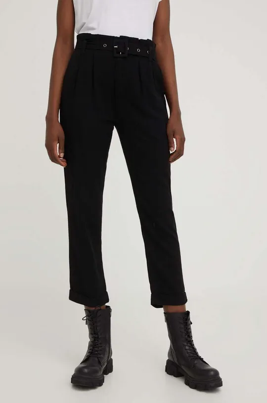 czarny Answear Lab spodnie z lnem Damski