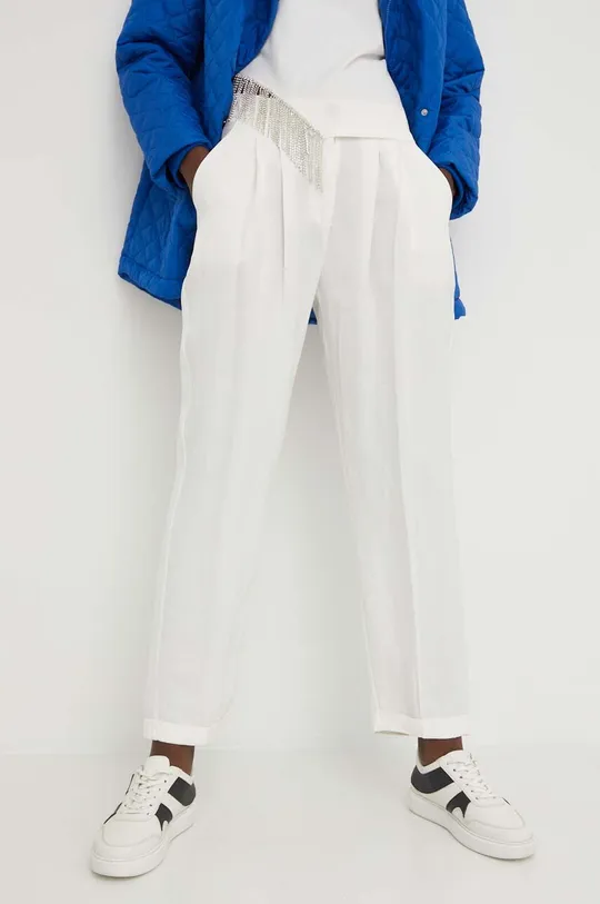 Answear Lab spodnie z lnem biały
