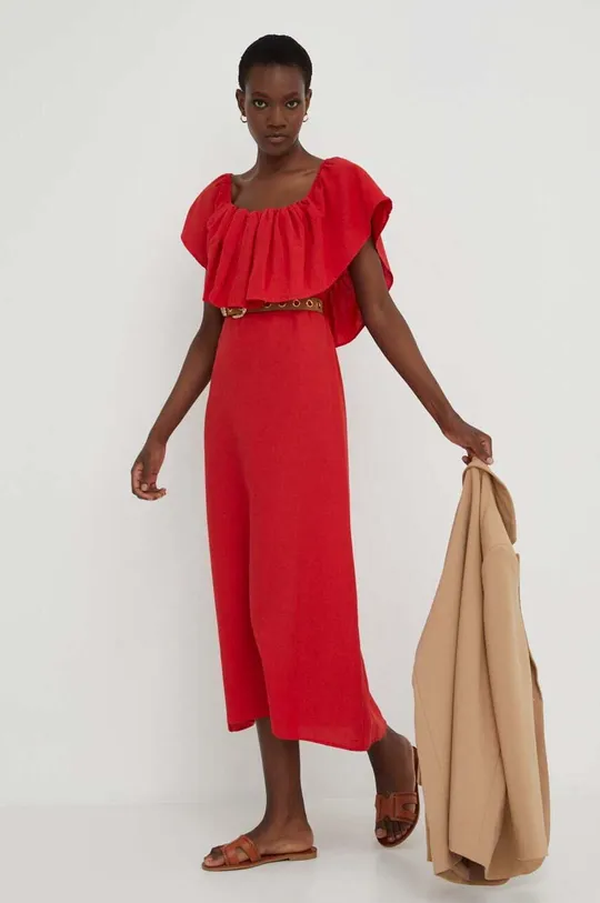 Φόρεμα με λινό Answear Lab κόκκινο
