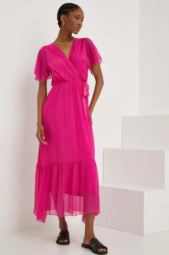 różowy Answear Lab sukienka z domieszką jedwabiu Damski