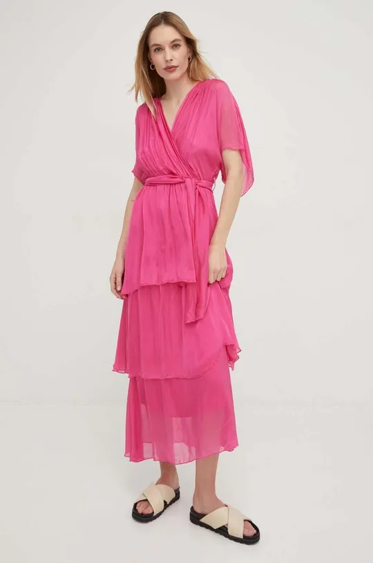 różowy Answear Lab sukienka z jedwabiem Damski